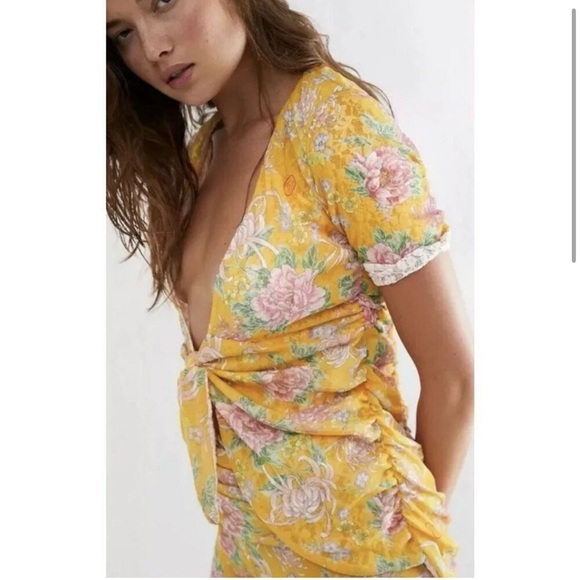 FREE PEOPLE X HOT AS HELL HAH ALL TIED UP SET FLARE PANT & TOP MARIGOLD Small - Picture 3 of 15